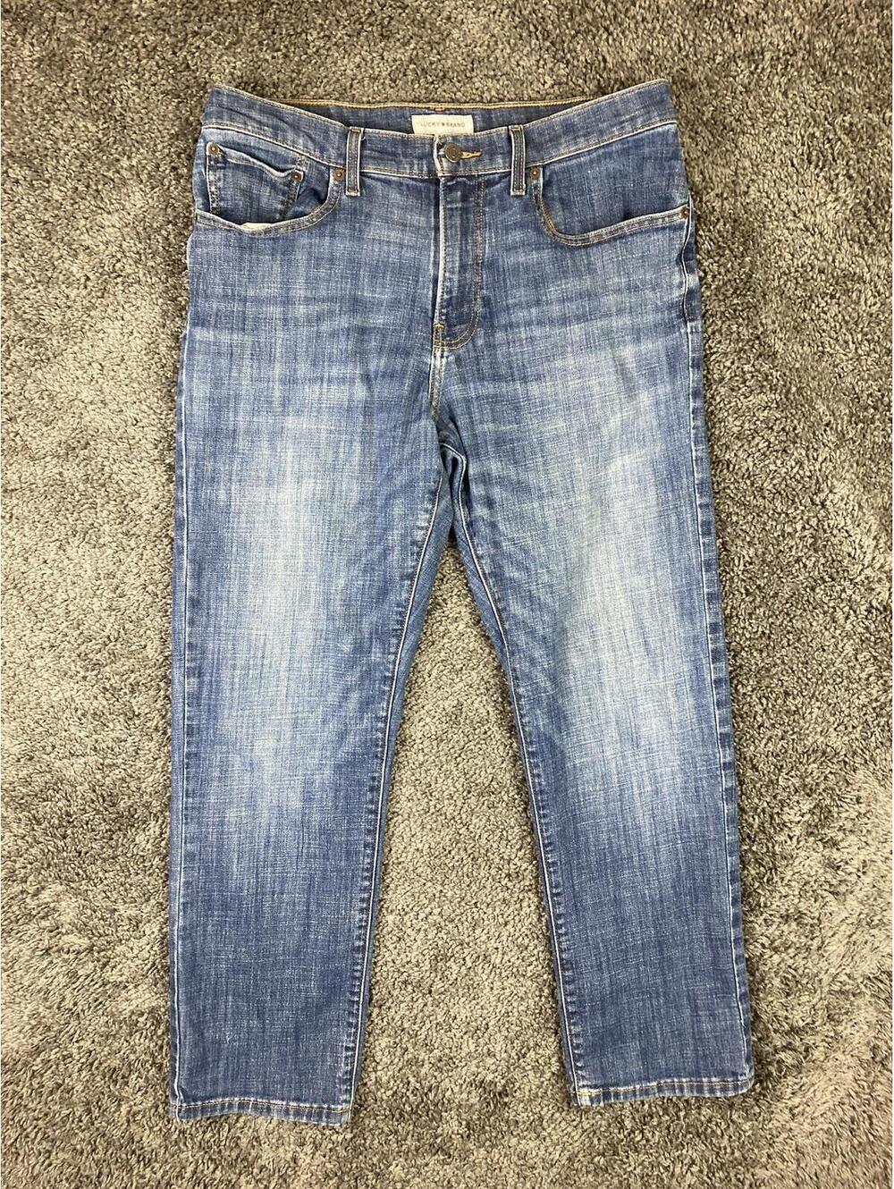 Lucky Brand 223 Straight Jeans Mens 34x30 Blue Medium Wash Stretch Denim 34 x 30